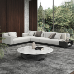 "157"" Cotton and Linen L-Shaped Sectional Sofa Modern Light Gray Sectional with Storage Side Table" - thumbnail 6