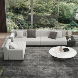 "157"" Cotton and Linen L-Shaped Sectional Sofa Modern Light Gray Sectional with Storage Side Table" - thumbnail 5