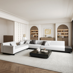 "157"" Cotton and Linen L-Shaped Sectional Sofa Modern Light Gray Sectional with Storage Side Table" - thumbnail 3