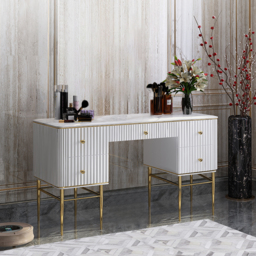 Bline White Dressing Table Faux Marble Dressing Table with Drawers Gold Stainless Steel - thumbnail 2