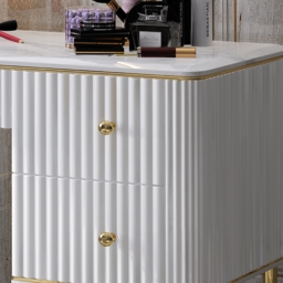 Bline White Dressing Table Faux Marble Dressing Table with Drawers Gold Stainless Steel - thumbnail 5