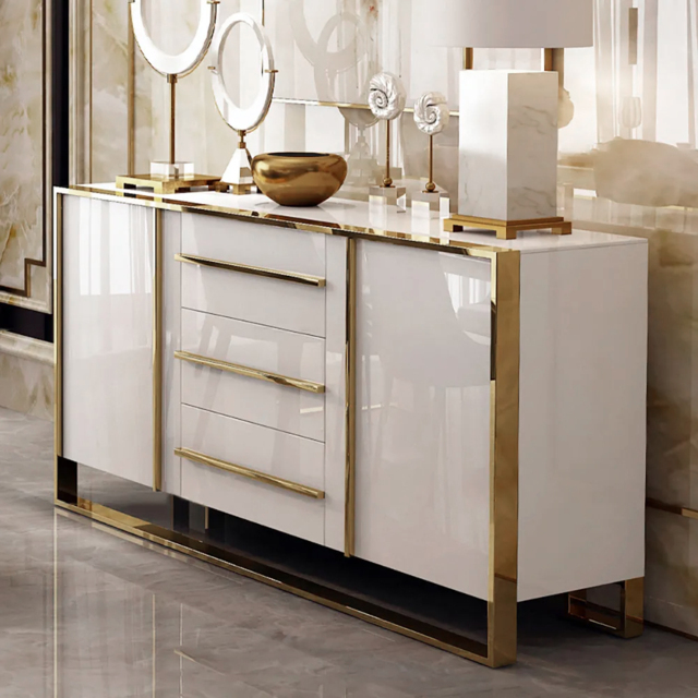 "Cylina 59"" Glossy White Buffet & Sideboard with 3 Drawers & 2 Doors" - image 1