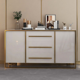 "Cylina 59"" Glossy White Buffet & Sideboard with 3 Drawers & 2 Doors" - thumbnail 2