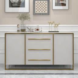 "Cylina 59"" Glossy White Buffet & Sideboard with 3 Drawers & 2 Doors" - thumbnail 3