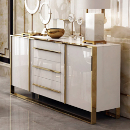 "Cylina 59"" Glossy White Buffet & Sideboard with 3 Drawers & 2 Doors"