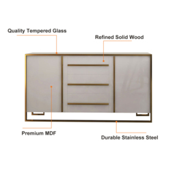 "Cylina 59"" Glossy White Buffet & Sideboard with 3 Drawers & 2 Doors" - thumbnail 6