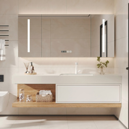 150 cm Modern Floating Bathroom Vanity Set With Single Basin Wall-Mount White & Natural