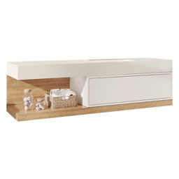 150 cm Modern Floating Bathroom Vanity Set With Single Basin Wall-Mount White & Natural - thumbnail 9
