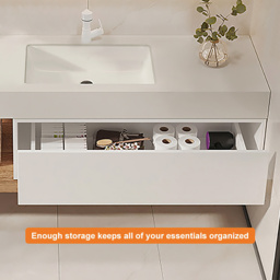 150 cm Modern Floating Bathroom Vanity Set With Single Basin Wall-Mount White & Natural - thumbnail 3