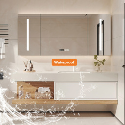 150 cm Modern Floating Bathroom Vanity Set With Single Basin Wall-Mount White & Natural - thumbnail 6
