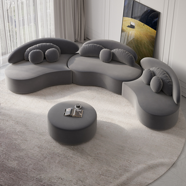 "145.7"" Velvet Curved Modular Sectional Sofa with Ottoman Deep Gray Upholstered 7-Seater Sofa Set" - image 1