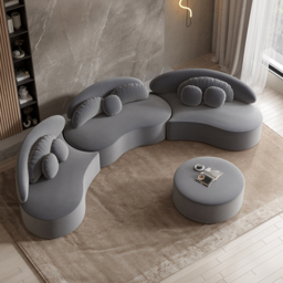 "145.7"" Velvet Curved Modular Sectional Sofa with Ottoman Deep Gray Upholstered 7-Seater Sofa Set" - thumbnail 2
