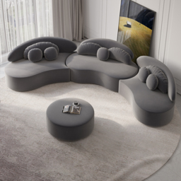 "145.7"" Velvet Curved Modular Sectional Sofa with Ottoman Deep Gray Upholstered 7-Seater Sofa Set" - thumbnail 1