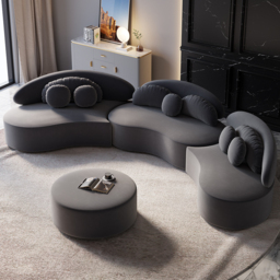 "145.7"" Velvet Curved Modular Sectional Sofa with Ottoman Deep Gray Upholstered 7-Seater Sofa Set" - thumbnail 7