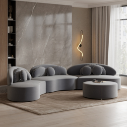 "145.7"" Velvet Curved Modular Sectional Sofa with Ottoman Deep Gray Upholstered 7-Seater Sofa Set" - thumbnail 4