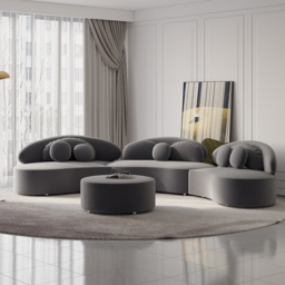 "145.7"" Velvet Curved Modular Sectional Sofa with Ottoman Deep Gray Upholstered 7-Seater Sofa Set" - thumbnail 3