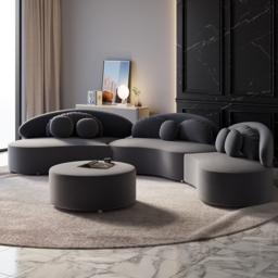 "145.7"" Velvet Curved Modular Sectional Sofa with Ottoman Deep Gray Upholstered 7-Seater Sofa Set" - thumbnail 6