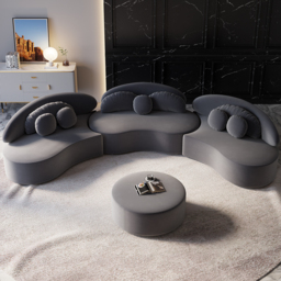 "145.7"" Velvet Curved Modular Sectional Sofa with Ottoman Deep Gray Upholstered 7-Seater Sofa Set" - thumbnail 5