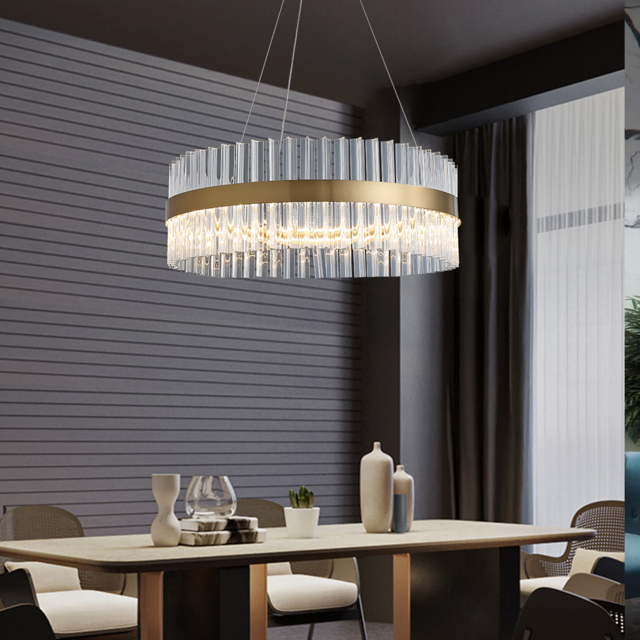 Fixedo Modern Glass Chandelier with Round Frame in Brass and Adjustable Cables - image 1