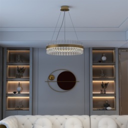 Fixedo Modern Glass Chandelier with Round Frame in Brass and Adjustable Cables - thumbnail 4