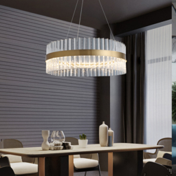 Fixedo Modern Glass Chandelier with Round Frame in Brass and Adjustable Cables - thumbnail 1