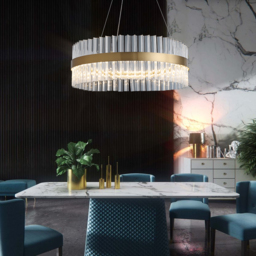 Fixedo Modern Glass Chandelier with Round Frame in Brass and Adjustable Cables - thumbnail 2