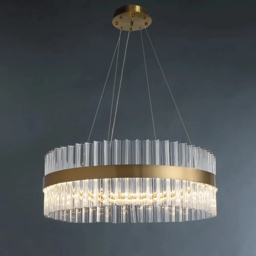 Fixedo Modern Glass Chandelier with Round Frame in Brass and Adjustable Cables - thumbnail 8