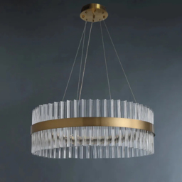 Fixedo Modern Glass Chandelier with Round Frame in Brass and Adjustable Cables - thumbnail 7