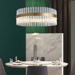 Fixedo Modern Glass Chandelier with Round Frame in Brass and Adjustable Cables - thumbnail 3