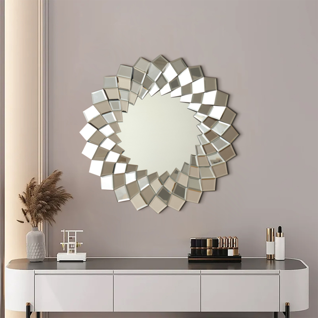 60 cm Diamond-Shaped Wall Mirror, Silver Round Decorative Mirror - image 1