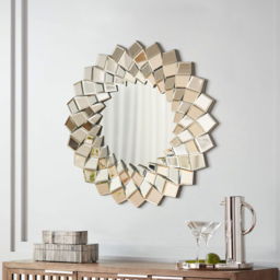 60 cm Diamond-Shaped Wall Mirror, Silver Round Decorative Mirror - thumbnail 2