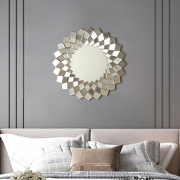 60 cm Diamond-Shaped Wall Mirror, Silver Round Decorative Mirror - thumbnail 9