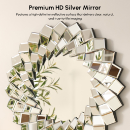 60 cm Diamond-Shaped Wall Mirror, Silver Round Decorative Mirror - thumbnail 4
