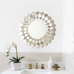 60 cm Diamond-Shaped Wall Mirror, Silver Round Decorative Mirror - thumbnail 3