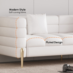 Axial 200 cm Faux Leather Fluted Sofa with Gold Legs & Pillows - thumbnail 8