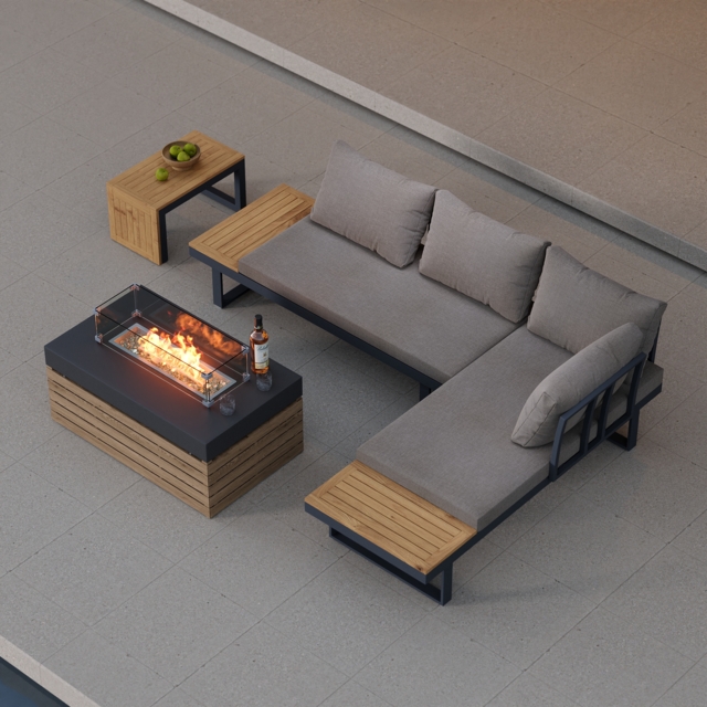 Sectional Outdoor Sofa & Set with Propane Gas Fire Pit Table With Glass Wind Guard - image 1