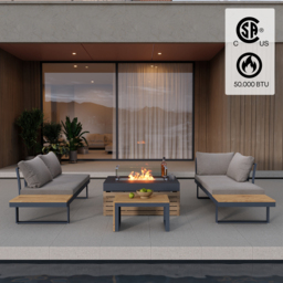 Sectional Outdoor Sofa & Set with Propane Gas Fire Pit Table With Glass Wind Guard - thumbnail 2
