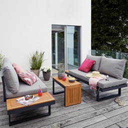 Sectional Outdoor Sofa & Set with Propane Gas Fire Pit Table With Glass Wind Guard - thumbnail 3