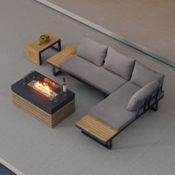 Sectional Outdoor Sofa & Set with Propane Gas Fire Pit Table With Glass Wind Guard - thumbnail 1