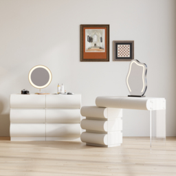 Bedroom Set White Makeup Vanity Set & 6-Drawer Dresser Chest with Storage Cabinet