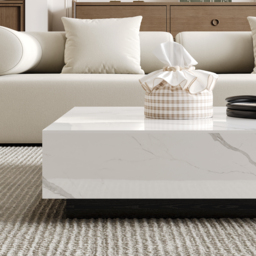1000mm Square Sintered Stone Block Coffee Table With Wood Base - thumbnail 8