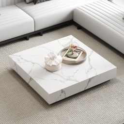 1000mm Square Sintered Stone Block Coffee Table With Wood Base - thumbnail 3