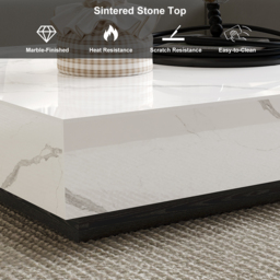 1000mm Square Sintered Stone Block Coffee Table With Wood Base - thumbnail 7