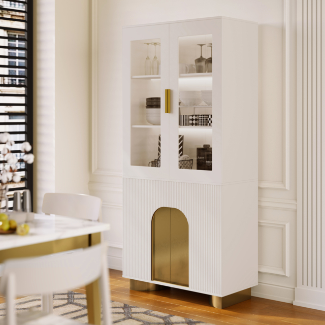 Artis Modern Off-White Storage Display Cabinet with Shelves & LED & Backboard - image 1
