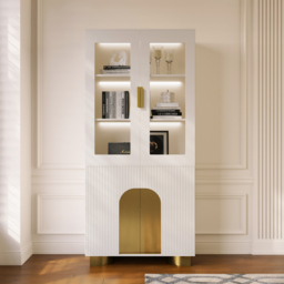 Artis Modern Off-White Storage Display Cabinet with Shelves & LED & Backboard - thumbnail 2