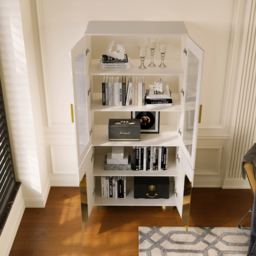Artis Modern Off-White Storage Display Cabinet with Shelves & LED & Backboard - thumbnail 3