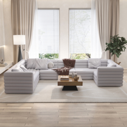 3200mm U-Shaped Modern Grey Microfiber Leather Modular Sectional Sofa for 8 Seaters - thumbnail 2