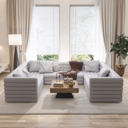 3200mm U-Shaped Modern Grey Microfiber Leather Modular Sectional Sofa for 8 Seaters - thumbnail 5