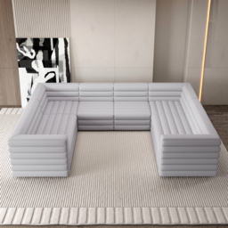 3200mm U-Shaped Modern Grey Microfiber Leather Modular Sectional Sofa for 8 Seaters - thumbnail 6