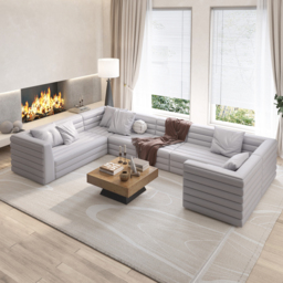 3200mm U-Shaped Modern Grey Microfiber Leather Modular Sectional Sofa for 8 Seaters - thumbnail 3